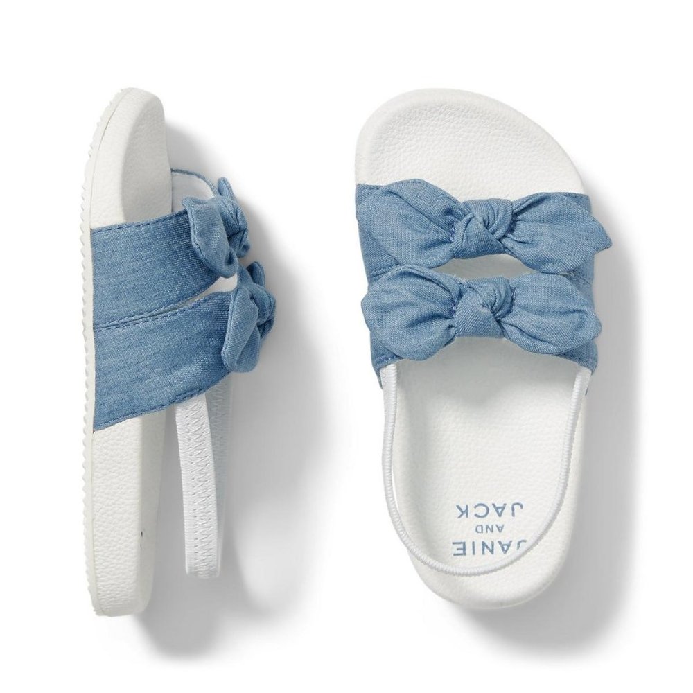 Janie and Jack Chambray Bow Slides, 8 - NWT